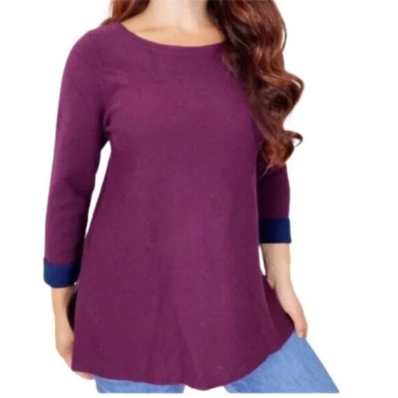 Nanette Lepore Plum Wool Plend Pullover Sweater Tunic Zip Sides Womens Sz M - Picture 1 of 9